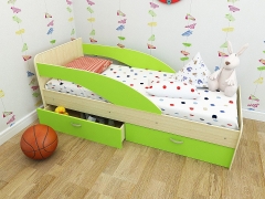 Кровать детская Техномебель Антошка с ящиками на латофлексе Дуб млечный / Зелёный
