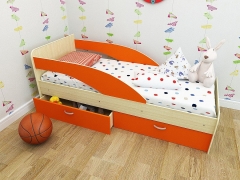 Кровать детская Техномебель Антошка с ящиками на щитах Дуб млечный / Оранжевый