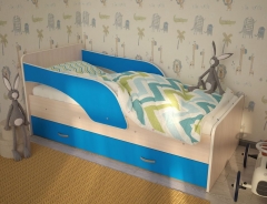 Кровать детская Техномебель Максимка с ящиком Дуб млечный / Голубой