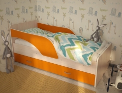 Кровать детская Техномебель Максимка с ящиком Дуб млечный / Оранжевый
