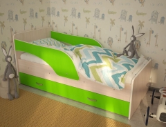 Кровать детская Техномебель Максимка с ящиком Дуб млечный / Зелёный