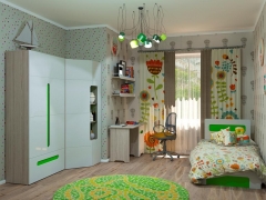 Комплект мебели для детской Стиль Палермо Юниор 3 Белый глянец Ясень шимо светлый Зеленый