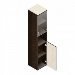 Шкаф для документов узкий с прозрачными стеклами Альтерна Р.П-4СБ дуб молочный