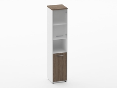 Шкаф 4 узкий верх стеклянная дверь, низ закрытый, с нишей Персона Грата Deka 10.19.18Пр Дуб Верцаска/Белый