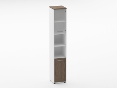 Шкаф 5 узкий верх стеклянная дверь, низ закрытый, две полки открытые Персона Грата Deka 10.23.19Пр Дуб Верцаска/Белый