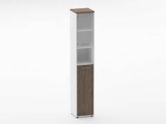 Шкаф 5 узкий верх стеклянная дверь, низ закрытый, с нишей Персона Грата Deka 10.23.20Л Дуб Верцаска/Белый