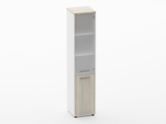 Шкаф 4 узкий верх стеклянная дверь, низ закрытый Персона Грата Deka 10.19.17Пр Дуб Сантана светлый/Белый