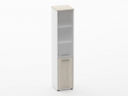 Шкаф 4 узкий верх стеклянная дверь, низ закрытый, с нишей Персона Грата Deka 10.19.18Л Дуб Сантана светлый/Белый