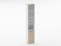 Шкаф 5 узкий верх стеклянная дверь, низ закрытый, с нишей Персона Грата Deka 10.23.18Пр Туя/Белый