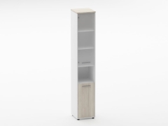 Шкаф 5 узкий верх стеклянная дверь, низ закрытый, с нишей Персона Грата Deka 10.23.18Л Дуб Сантана светлый/Белый