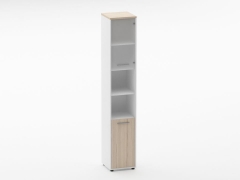 Шкаф 5 узкий верх стеклянная дверь, низ закрытый, две полки открытые Персона Грата Deka 10.23.19Пр Туя/Белый