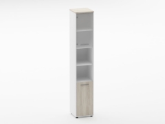 Шкаф 5 узкий верх стеклянная дверь, низ закрытый, две полки открытые Персона Грата Deka 10.23.19Л Дуб Сантана светлый/Белый