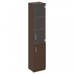 Шкаф высокий узкий правый 1 низкая дверь ЛДСП, 1 средняя дверь стекло Рива NOVA S В.СУ-1.2 R Орех Гварнери