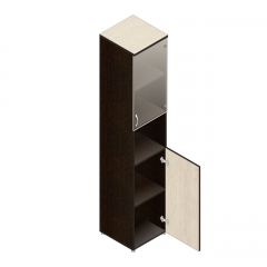 Шкаф для документов узкий с тонированными стеклами Альтерна Р.П-4СТ Венге/дуб молочный