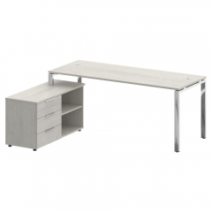 Стол рабочий руководителя с опорной тумбой левый Рива METAL SYSTEM DIRECT БГ.СРТ-5.7 Л Дуб Наварра