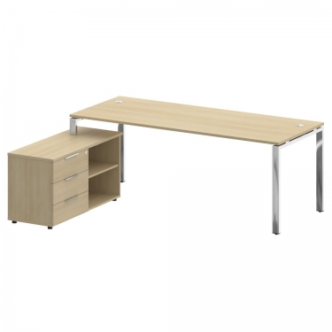 Стол рабочий руководителя с опорной тумбой левый Рива METAL SYSTEM DIRECT БГ.СРТ-6.8 Л Акация Лорка