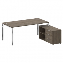 Стол рабочий руководителя с опорной тумбой левый Рива METAL SYSTEM DIRECT БГ.СРТ-5.9 Пр Вяз Благородный
