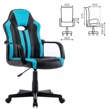 Кресло компьютерное BRABIX BRABIX Stripe GM-202 экокожа Черный-голубой