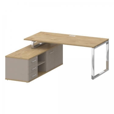 Стол руководителя с опорной греденцией , левый Рива SHIFT SK.SRG-180 L Тиквуд Светлый/Капучино