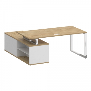 Стол руководителя с опорной греденцией, правый Рива SHIFT SK.SRG-180 R Тиквуд Светлый/Белый Бриллиант