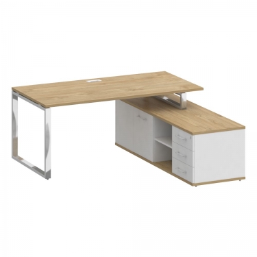 Стол руководителя с опорной греденцией, правый Рива SHIFT SK.SRG-180 R Тиквуд Светлый/Белый Бриллиант