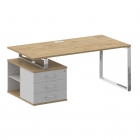 Стол руководителя с опорной тумбой , левый Рива SHIFT SK.SRT-180 L Тиквуд Светлый/Белый Бриллиант