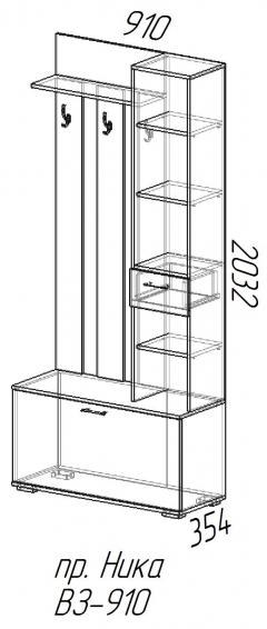 Вешалка с зеркалом В3910 Ника МАГ-РИВЕР Ясень шимо темный/Ясень шимо светлый