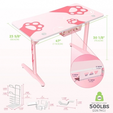Стол для компьютера для геймеров Eureka EUREKA GIP 47 Pink