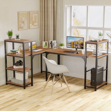 Стол письменный для компьютера со стеллажом Eureka EUREKA ZX-SH140A-RW с шириной 140 см Reclaimed Wood