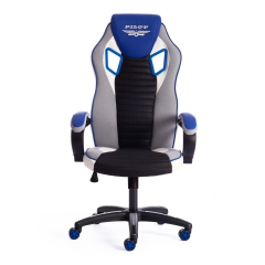 Кресло Tetchair PILOT кож/зам/ткань, черный перфорированный/св.серый/синий, 36-6/06/TW-14/36-39