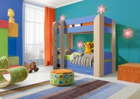 Кровать детская Матрица двухъярусная Юниор-6 без ящика Ясень шимо светлый/Желтый