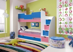 Кровать детская Матрица двухъярусная Юниор-9 Белый/Ярко-розовый/Светло-розовый