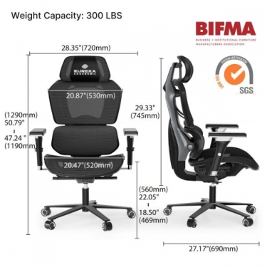 Эргономичное компьютерное кресло для геймеров Eureka Eureka TYPHON, Grey