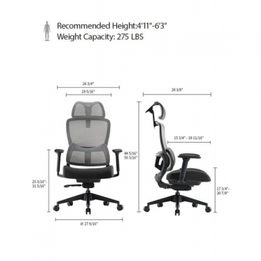 Эргономичное компьютерное кресло Eureka Eureka ERK-OC15-GY, серое