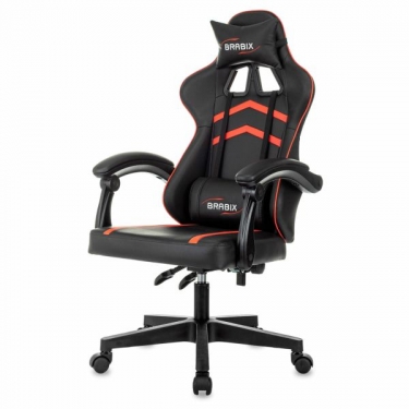 Кресло компьютерное BRABIX BRABIX Shooter GM-123, 2 подушки, экокожа, черное/красное