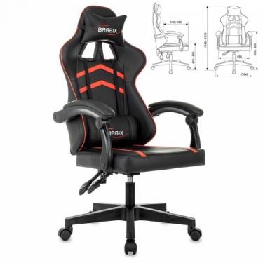 Кресло компьютерное BRABIX BRABIX Shooter GM-123, 2 подушки, экокожа, черное/красное