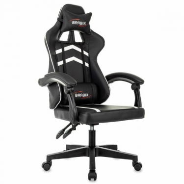 Кресло компьютерное BRABIX BRABIX Shooter GM-123, 2 подушки, экокожа, черное/белое
