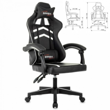 Кресло компьютерное BRABIX BRABIX Shooter GM-123, 2 подушки, экокожа, черное/белое