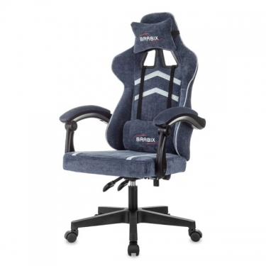 Кресло компьютерное BRABIX BRABIX Shooter GM-123, 2 подушки, ткань, синее/серое