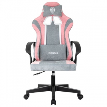Кресло компьютерное BRABIX BRABIX Forcer GM-127, 2 подушки, ткань, розовое/серое