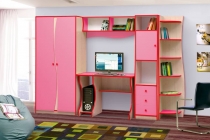 Набор модульной мебели Матрица для детской комнаты Юниор-11.3 Дуб молочный/Ярко-розовый