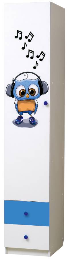 Шкаф 1-но дверный Матрица с ящиками и фотопечатью Совята 1.3 Белый/Желтый/Синий