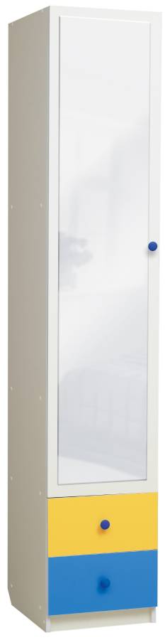 Шкаф Матрица 1-но дверный с ящиками и зеркалом Радуга Белый/Ярко-розовый/Синий