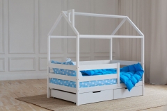 Кровать-домик Ecodrev белый с ящиками