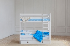 Кровать Ecodrev двухъярусная белая с ящиками Звёзды
