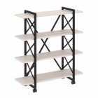 Стеллаж на колесных опорах - 4 полки Рива LOFT VR.L-MST.K-4.8V Металл черный Денвер светлый