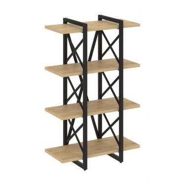 Стеллаж на регулируемых опорах - 4 полки Рива LOFT VR.L-MST.O-4.4V Металл черный Тиквуд светлый