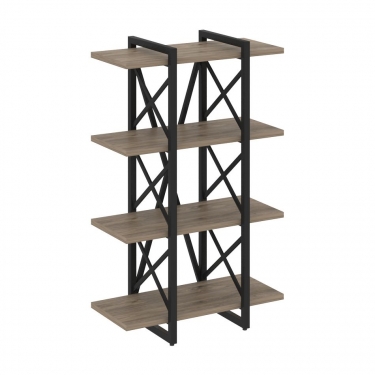 Стеллаж на регулируемых опорах - 4 полки Рива LOFT VR.L-MST.O-4.4V Металл черный Тиквуд темный