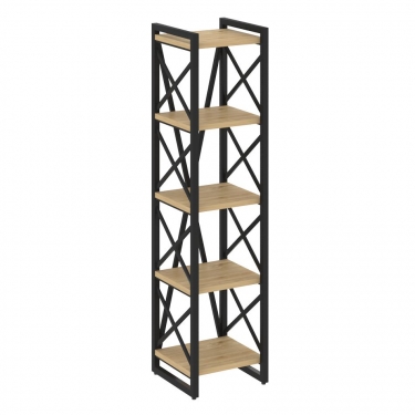 Стеллаж на регулируемых опорах - 5 полок Рива LOFT VR.L-MST.O-5.4 Металл черный Тиквуд светлый