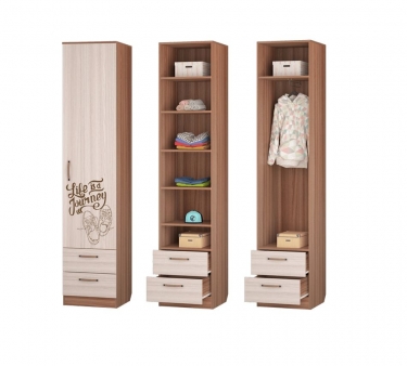 Шкаф-пенал для белья с 2-мя ящиками Можгинский лесокомбинат Вояж 00071737 Ясень шимо темный Ясень шимо светлый